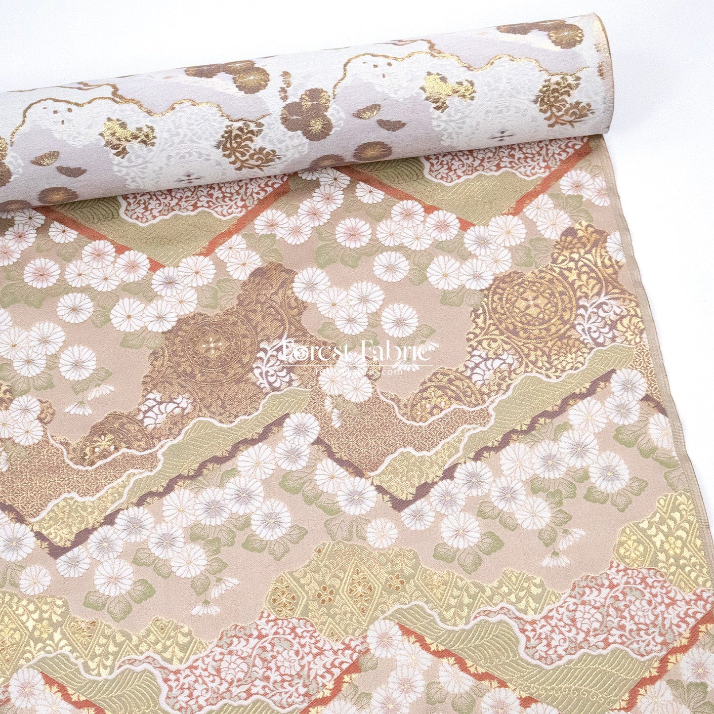 Gold Brocade - Chrysanthemum 九華菊 fabric Khaki - FO:REST Fabric 布恩堂Liberty fabrictana lawnjapanese fabricykk zipper