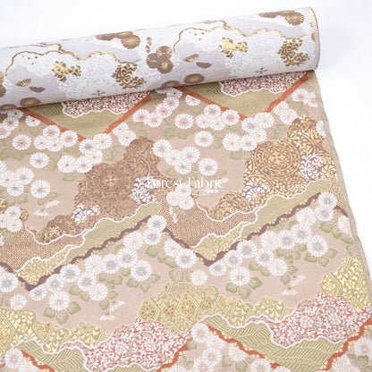 Gold Brocade - Chrysanthemum 九華菊 fabric Khaki - FO:REST Fabric 布恩堂Liberty fabrictana lawnjapanese fabricykk zipper