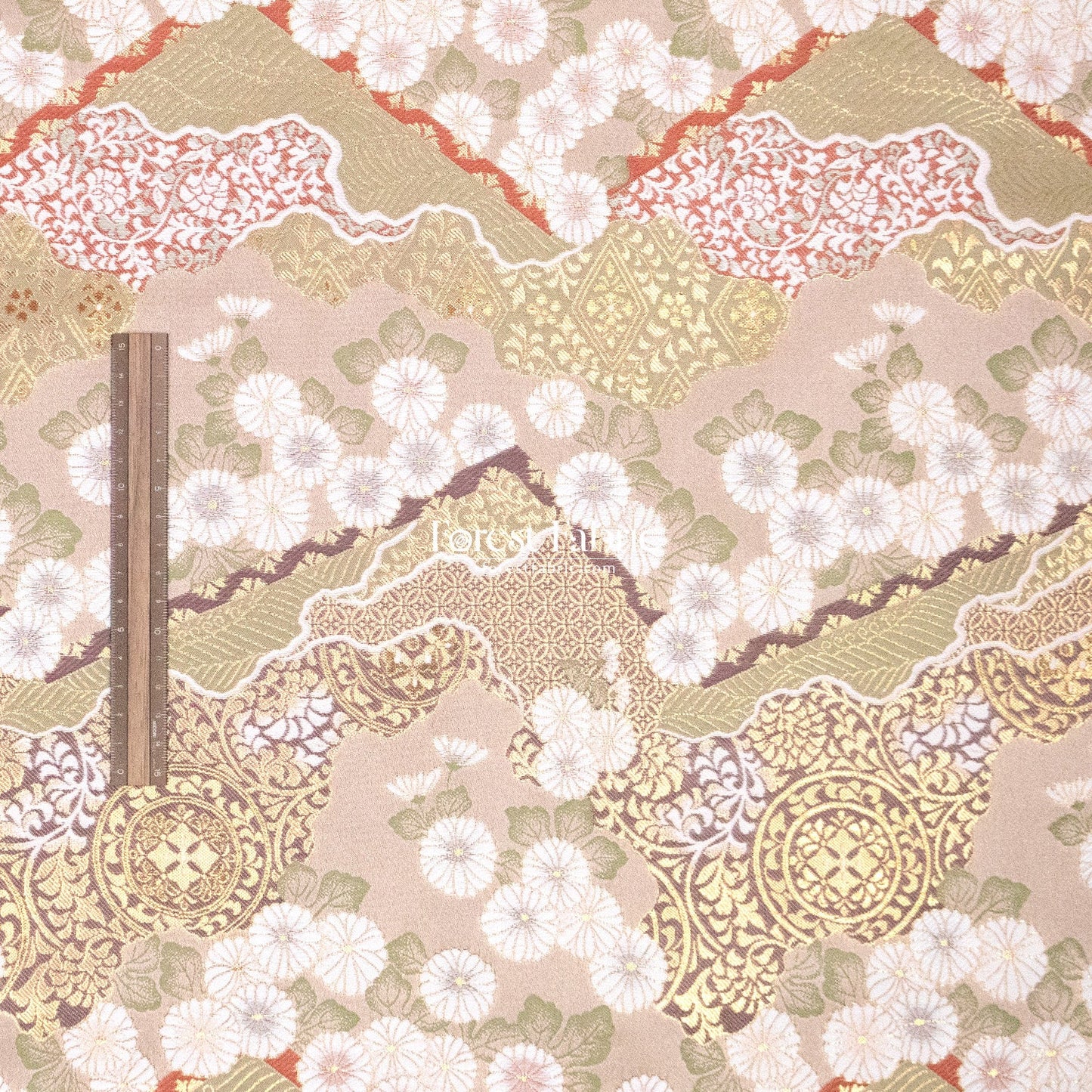Gold Brocade - Chrysanthemum 九華菊 fabric Khaki - FO:REST Fabric 布恩堂Liberty fabrictana lawnjapanese fabricykk zipper