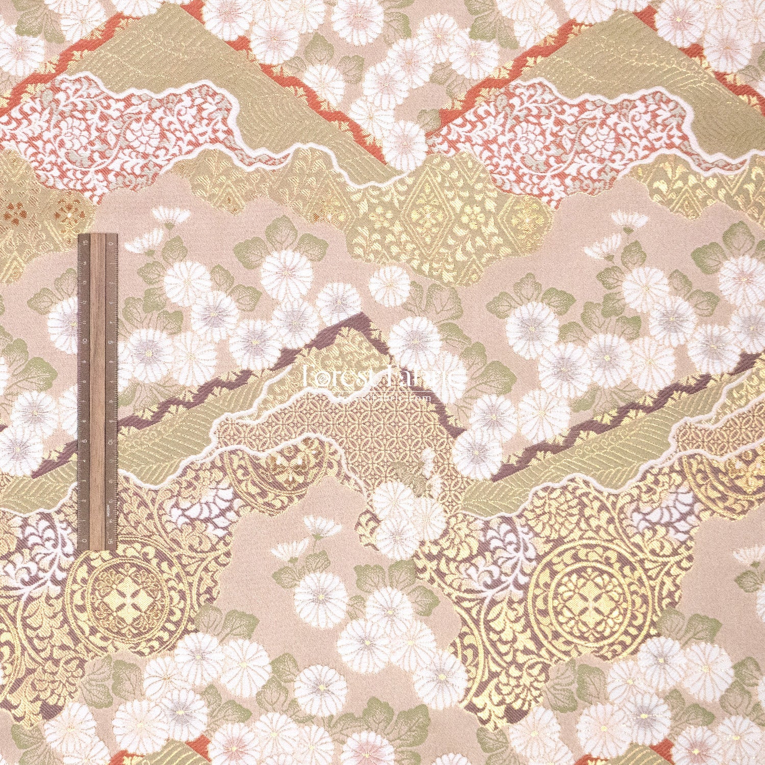 Gold Brocade - Chrysanthemum 九華菊 fabric Khaki - FO:REST Fabric 布恩堂Liberty fabrictana lawnjapanese fabricykk zipper