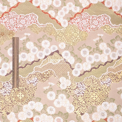 Gold Brocade - Chrysanthemum 九華菊 fabric Khaki - FO:REST Fabric 布恩堂Liberty fabrictana lawnjapanese fabricykk zipper