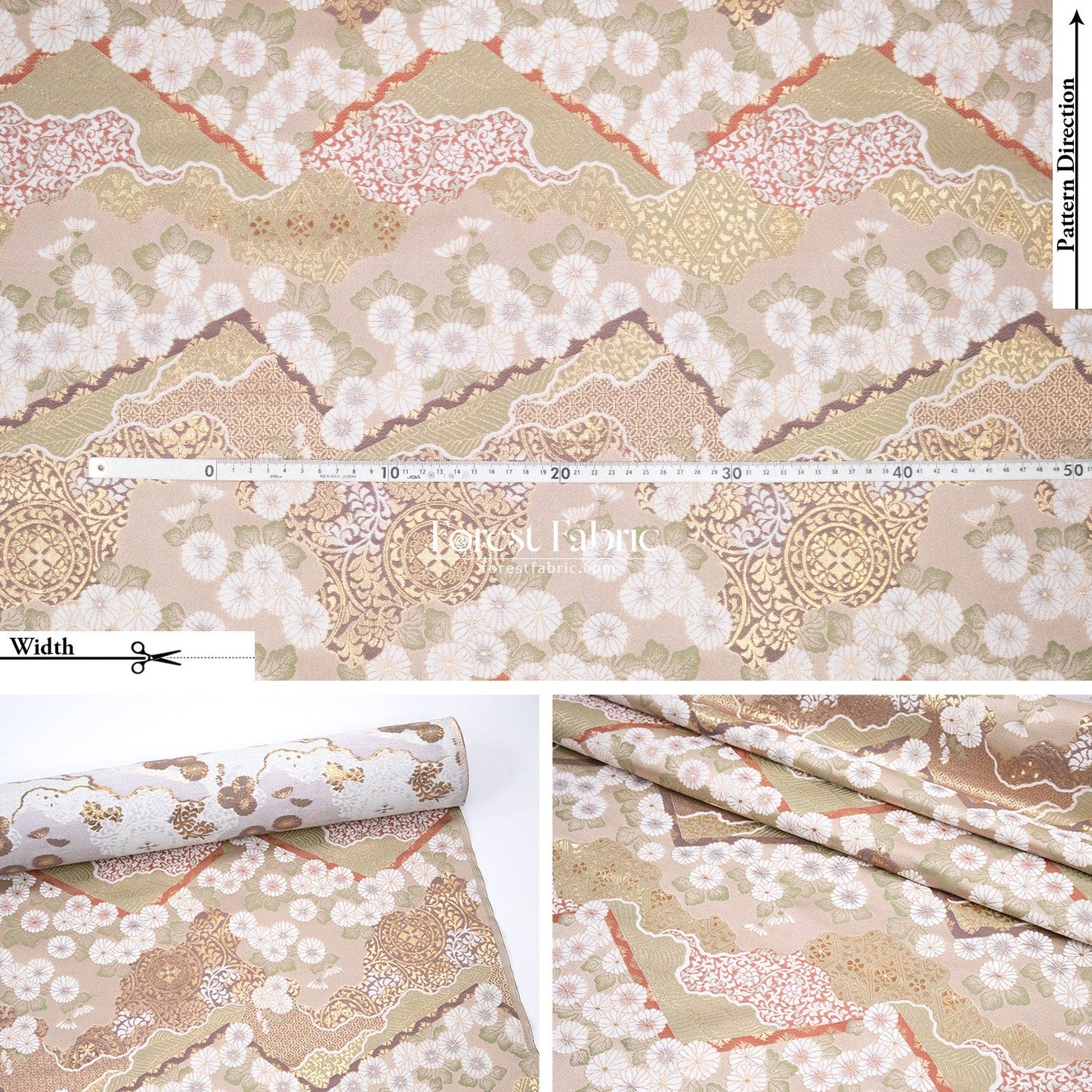 Gold Brocade - Chrysanthemum 九華菊 fabric Khaki - FO:REST Fabric 布恩堂Liberty fabrictana lawnjapanese fabricykk zipper