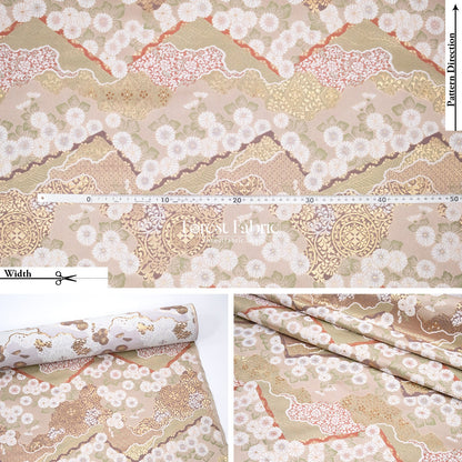 Gold Brocade - Chrysanthemum 九華菊 fabric Khaki - FO:REST Fabric 布恩堂Liberty fabrictana lawnjapanese fabricykk zipper