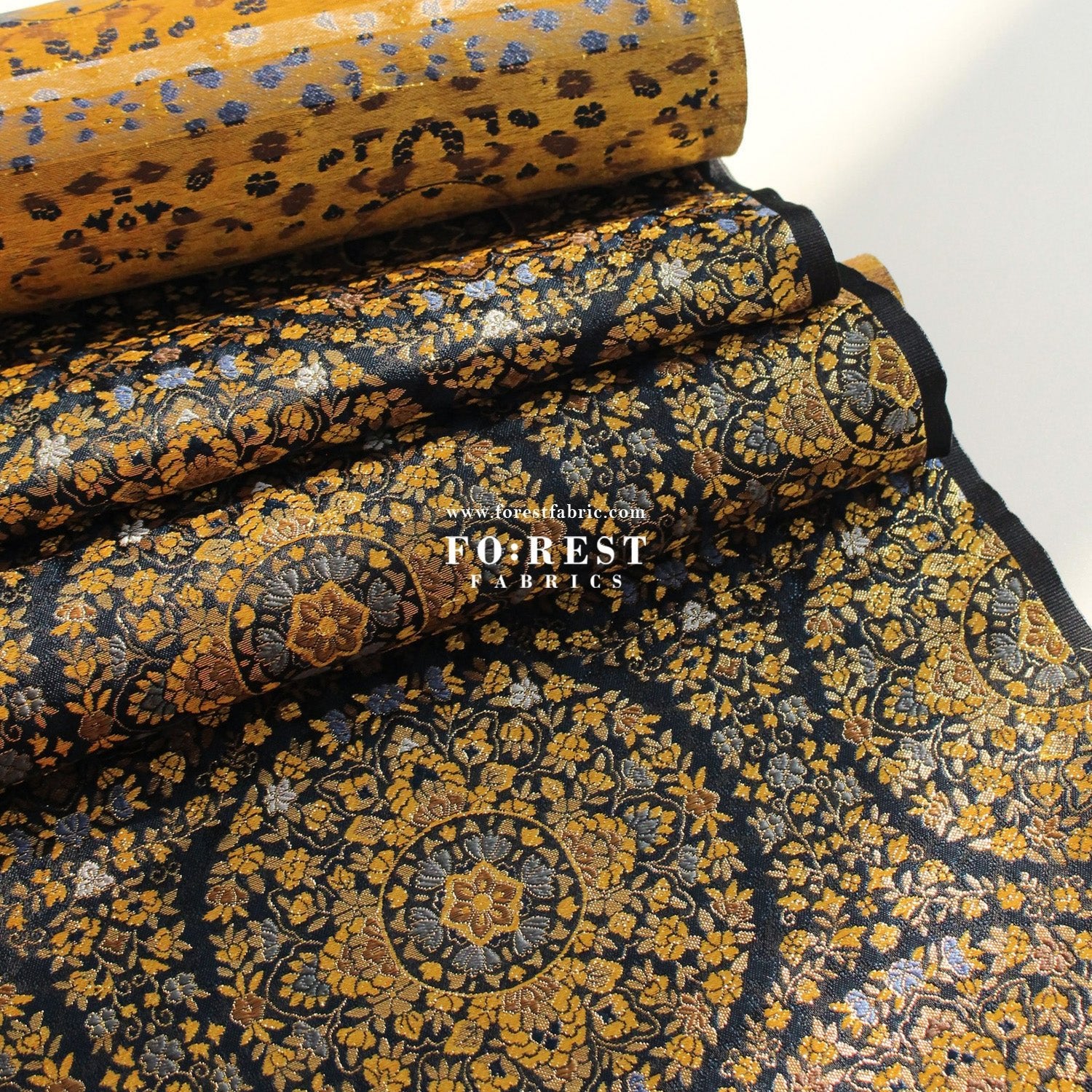 Gold Brocade - Circle of Life fabric Black - FO:REST Fabric 布恩堂Liberty fabrictana lawnjapanese fabricykk zipper