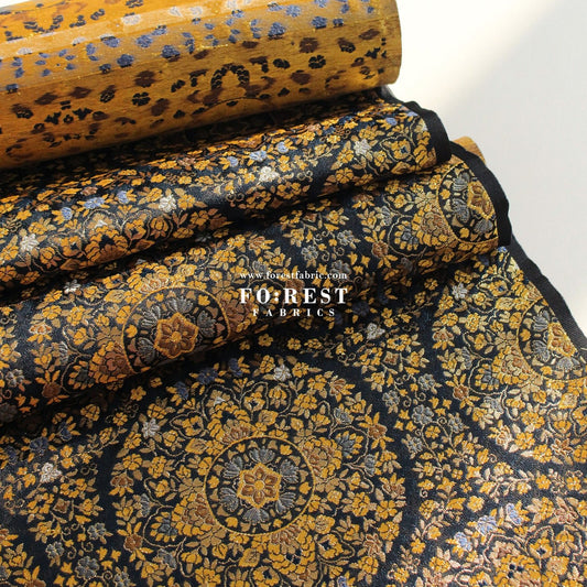 Gold Brocade - Circle of Life fabric Black - FO:REST Fabric 布恩堂Liberty fabrictana lawnjapanese fabricykk zipper