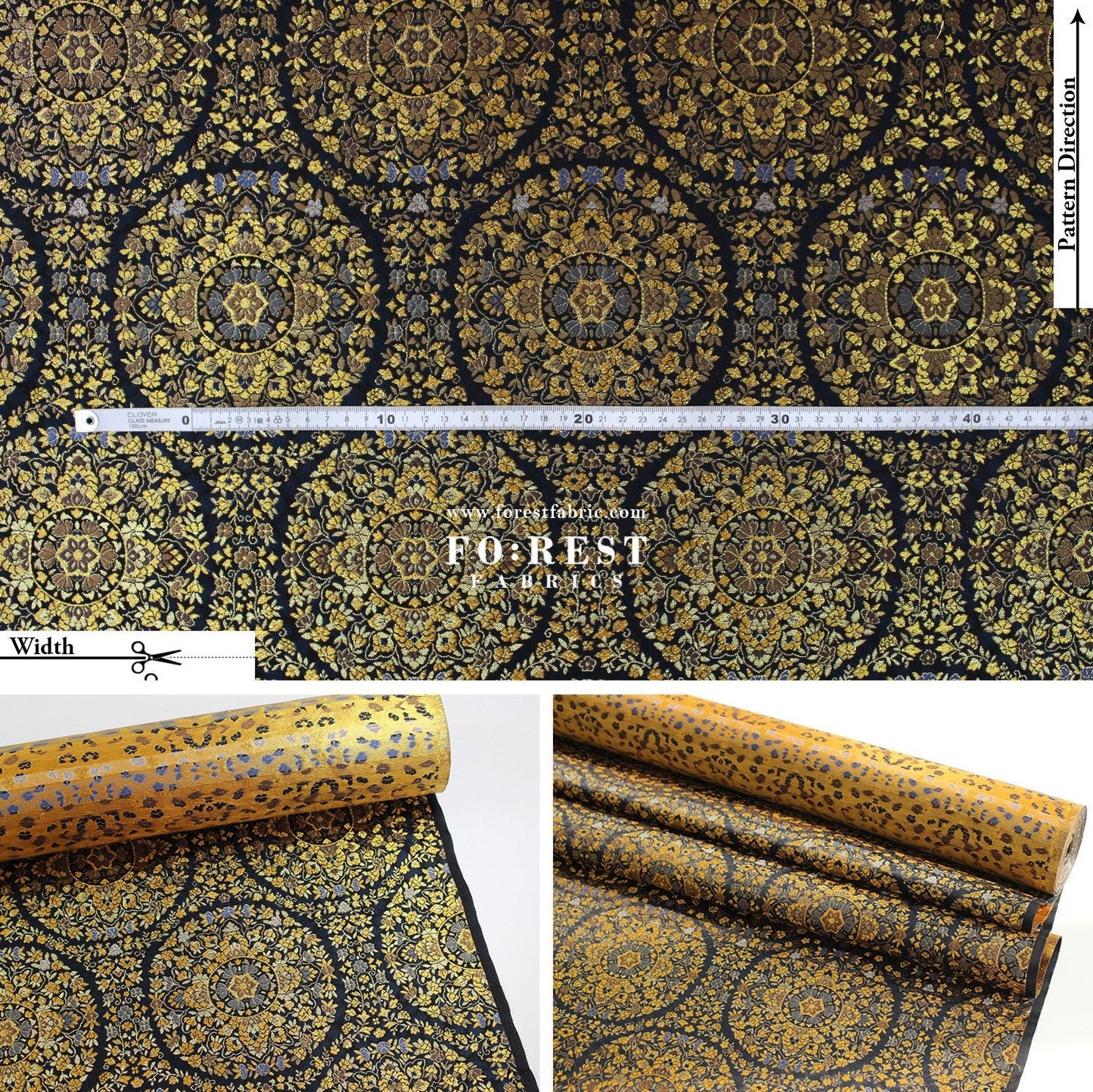 Gold Brocade - Circle of Life fabric Black - FO:REST Fabric 布恩堂Liberty fabrictana lawnjapanese fabricykk zipper