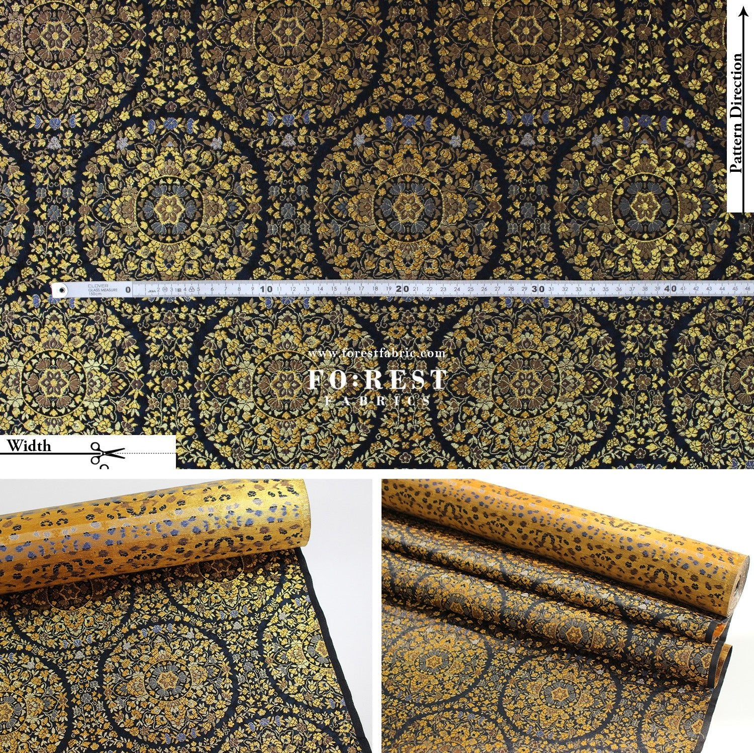 Gold Brocade - Circle of Life fabric Black - FO:REST Fabric 布恩堂Liberty fabrictana lawnjapanese fabricykk zipper