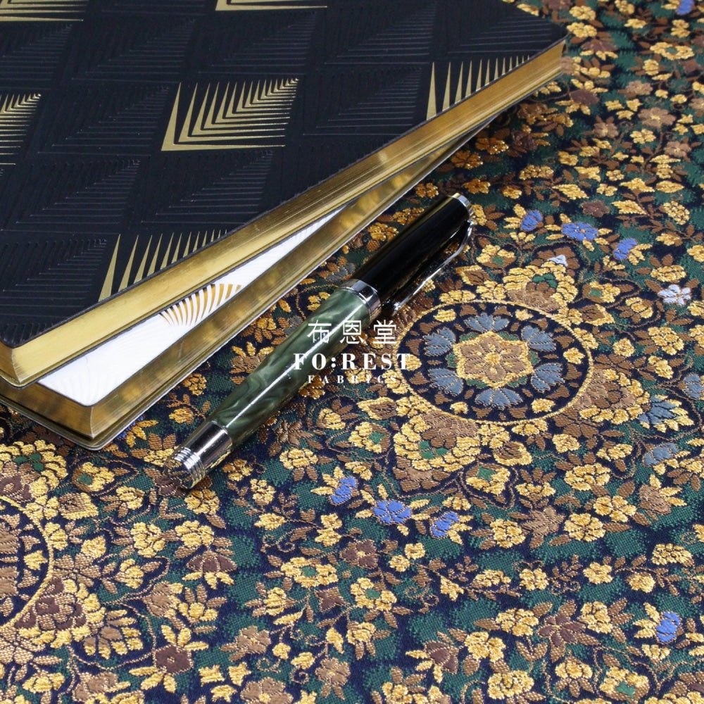 Gold Brocade - Circle of Life fabric Navy - FO:REST Fabric 布恩堂Liberty fabrictana lawnjapanese fabricykk zipper