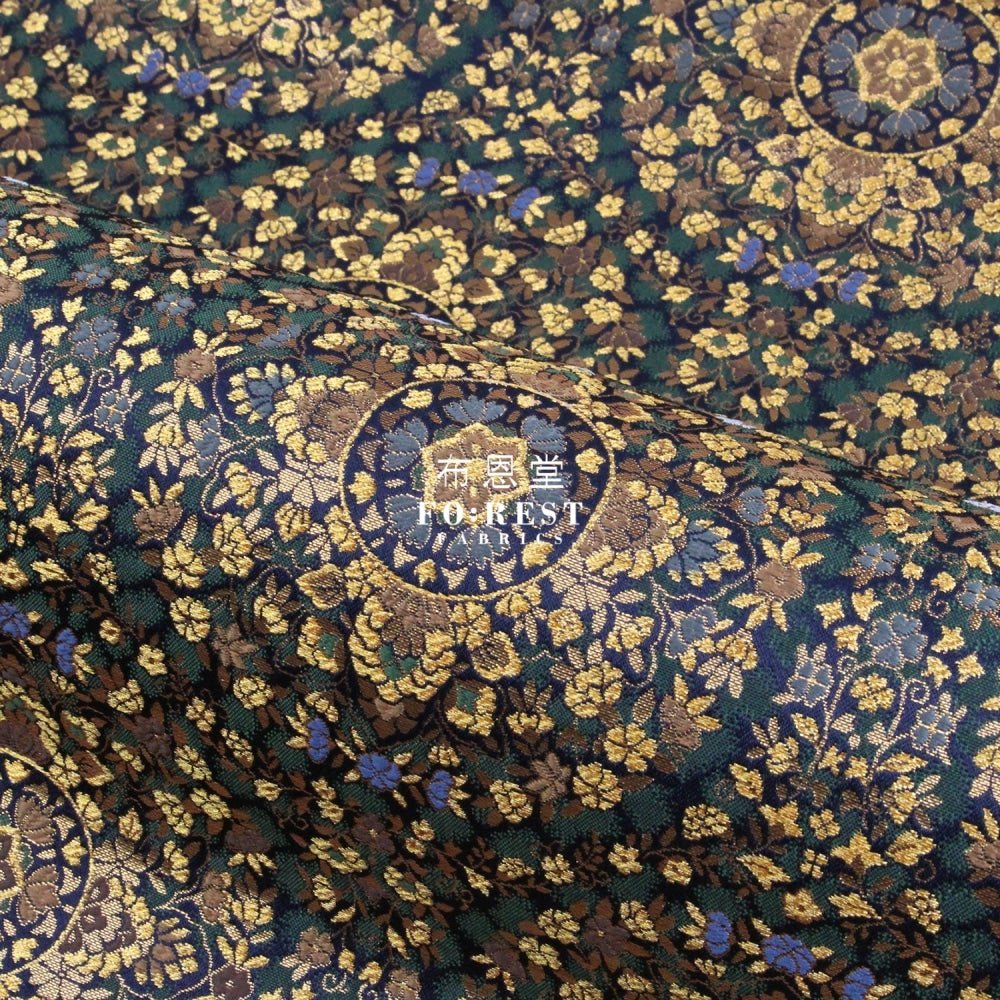 Gold Brocade - Circle of Life fabric Navy - FO:REST Fabric 布恩堂Liberty fabrictana lawnjapanese fabricykk zipper