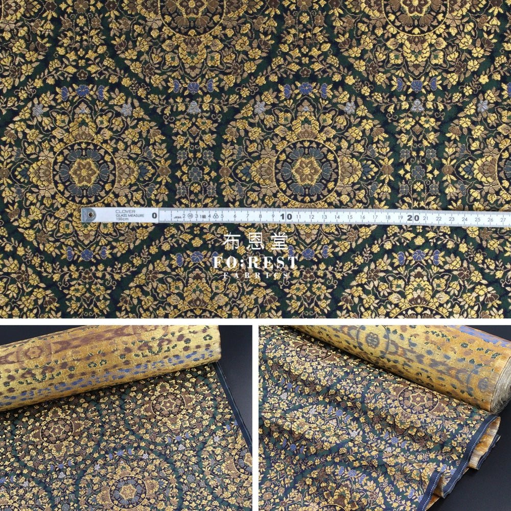 Gold Brocade - Circle of Life fabric Navy - FO:REST Fabric 布恩堂Liberty fabrictana lawnjapanese fabricykk zipper