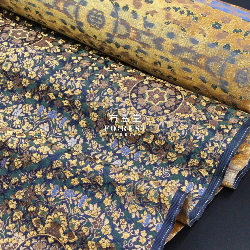 Gold Brocade - Circle of Life fabric Navy - FO:REST Fabric 布恩堂Liberty fabrictana lawnjapanese fabricykk zipper