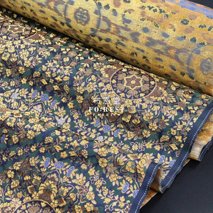 Gold Brocade - Circle of Life fabric Navy - FO:REST Fabric 布恩堂Liberty fabrictana lawnjapanese fabricykk zipper