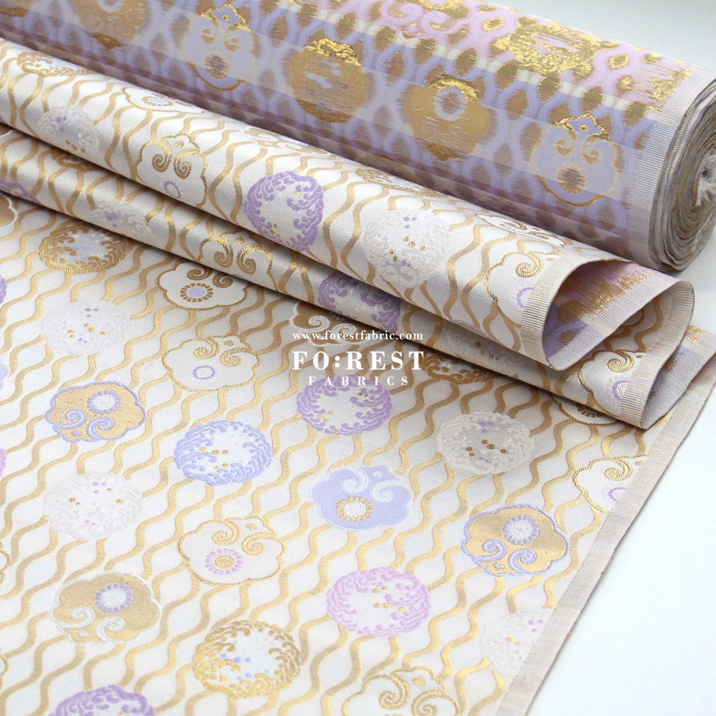 Gold Brocade - Circle of waves fabric White - FO:REST Fabric 布恩堂Liberty fabrictana lawnjapanese fabricykk zipper