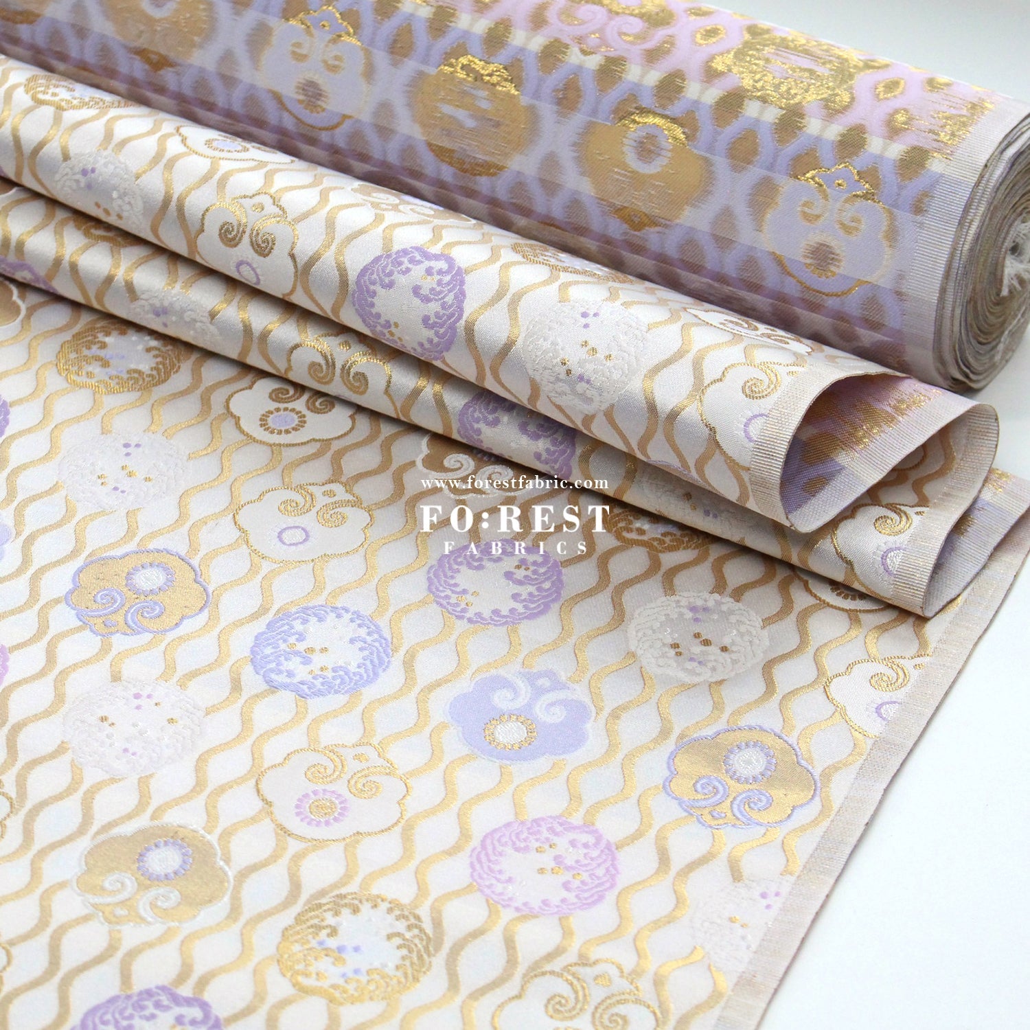 Gold Brocade - Circle of waves fabric White - FO:REST Fabric 布恩堂Liberty fabrictana lawnjapanese fabricykk zipper