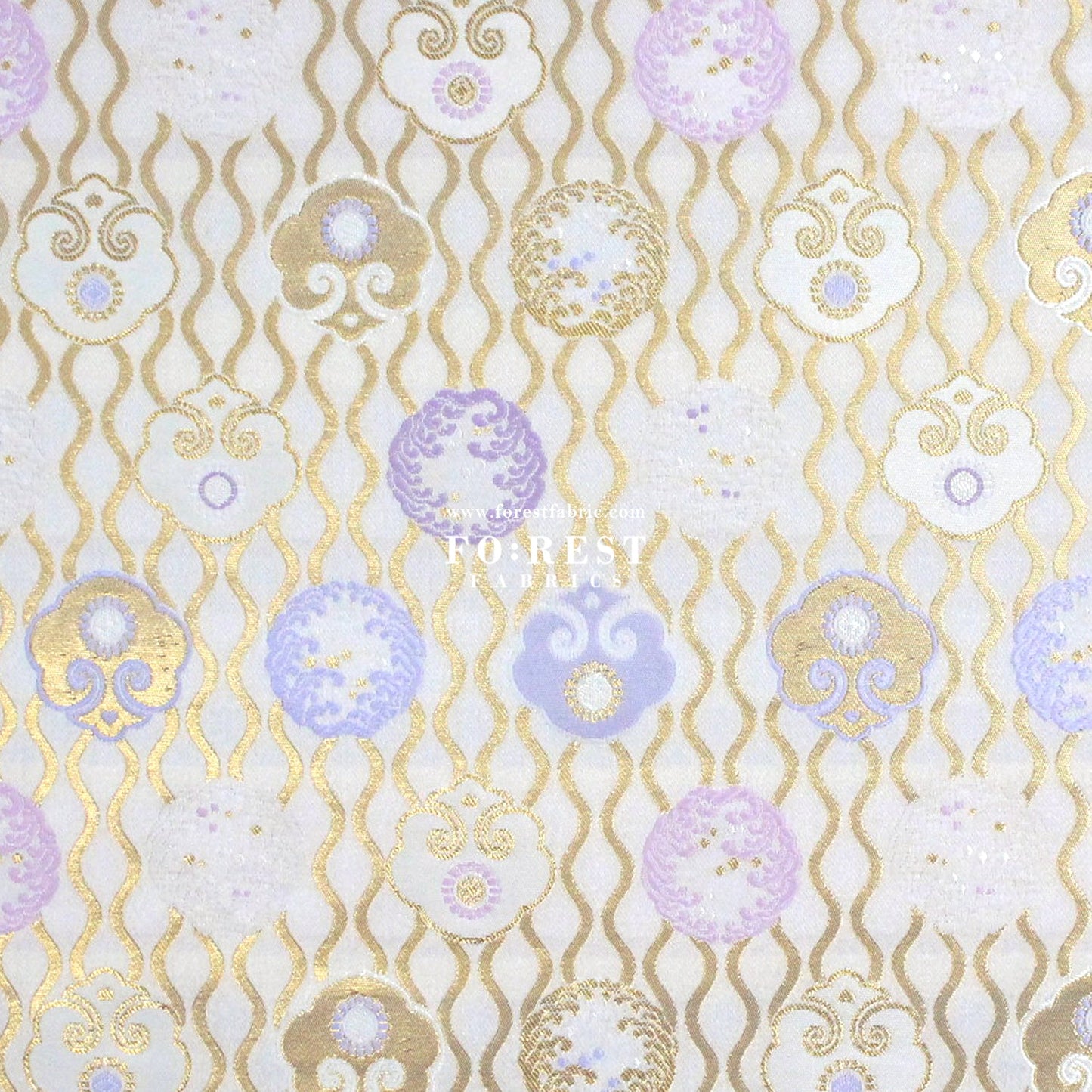 Gold Brocade - Circle of waves fabric White - FO:REST Fabric 布恩堂Liberty fabrictana lawnjapanese fabricykk zipper