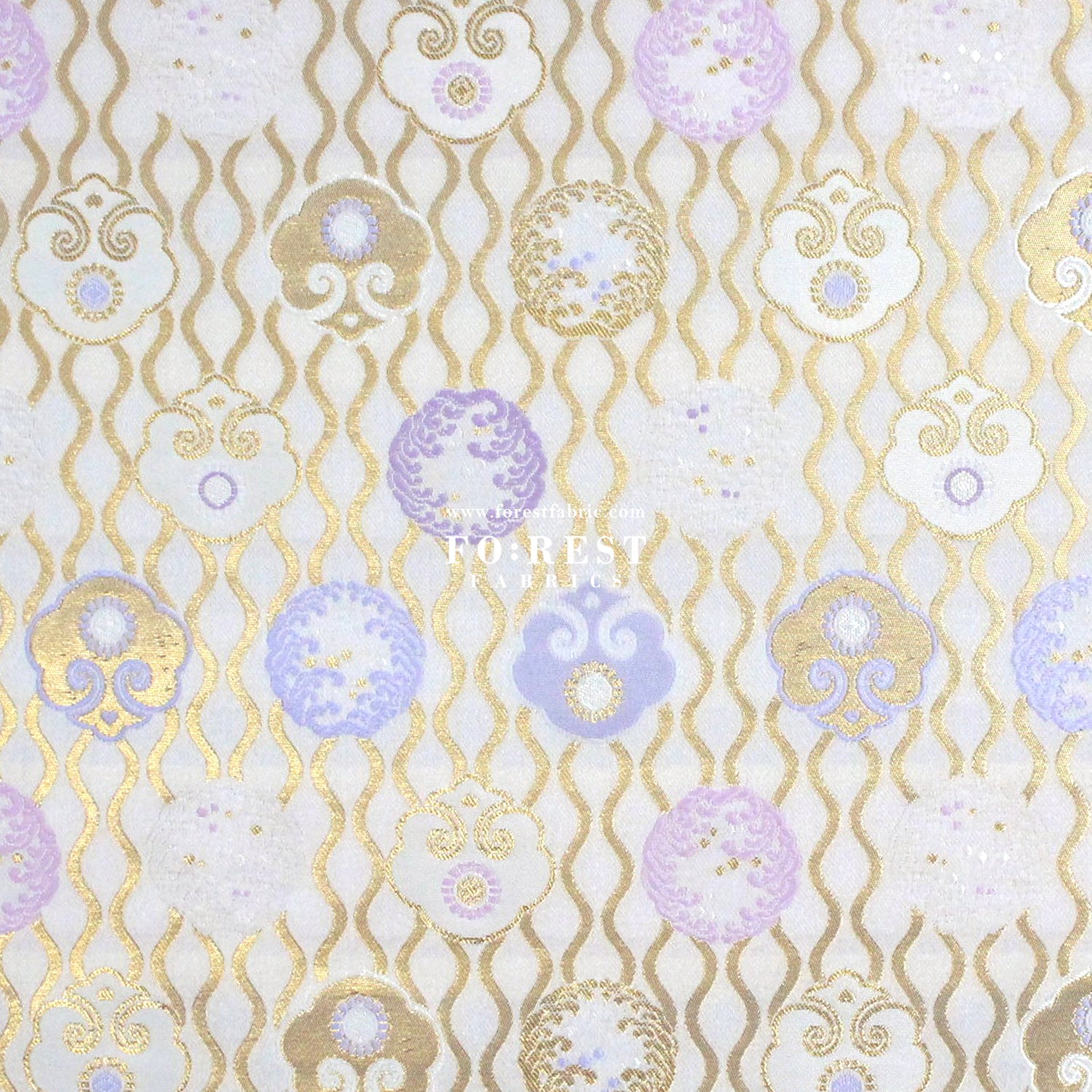 Gold Brocade - Circle of waves fabric White - FO:REST Fabric 布恩堂Liberty fabrictana lawnjapanese fabricykk zipper