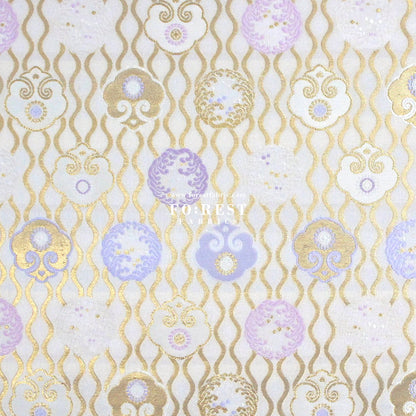 Gold Brocade - Circle of waves fabric White - FO:REST Fabric 布恩堂Liberty fabrictana lawnjapanese fabricykk zipper