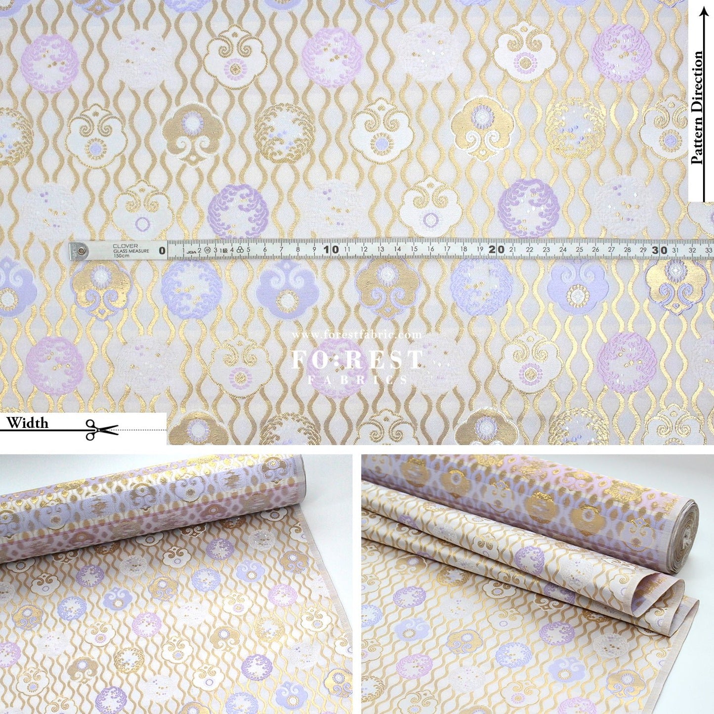 Gold Brocade - Circle of waves fabric White - FO:REST Fabric 布恩堂Liberty fabrictana lawnjapanese fabricykk zipper