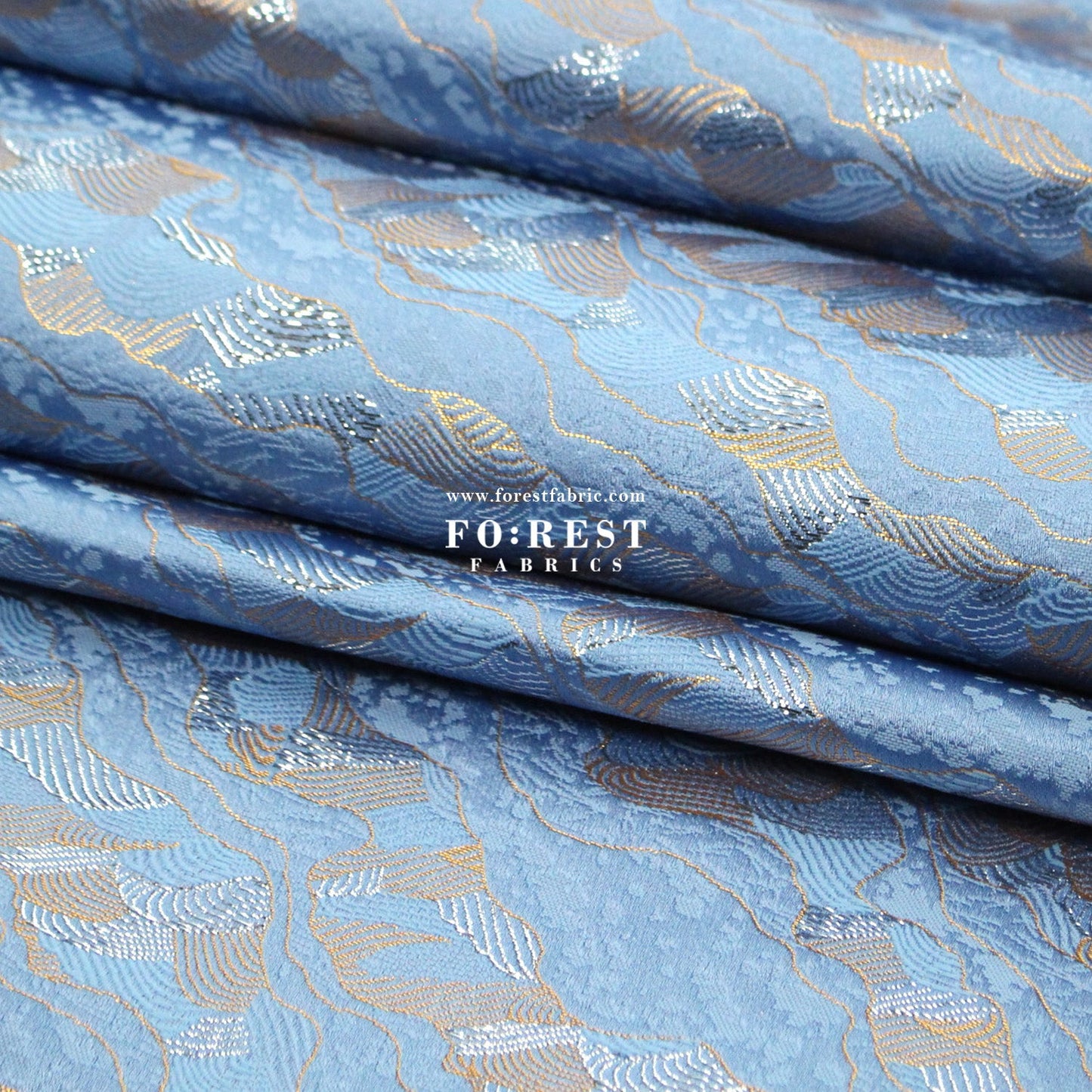 Gold Brocade - Cloud Wave flower fabric Blue - FO:REST Fabric 布恩堂Liberty fabrictana lawnjapanese fabricykk zipper