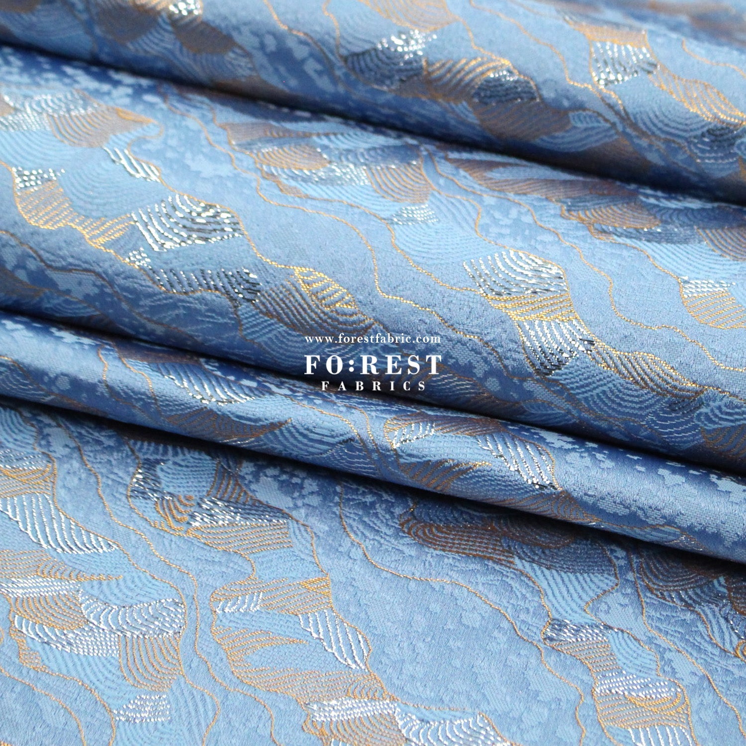 Gold Brocade - Cloud Wave flower fabric Blue - FO:REST Fabric 布恩堂Liberty fabrictana lawnjapanese fabricykk zipper