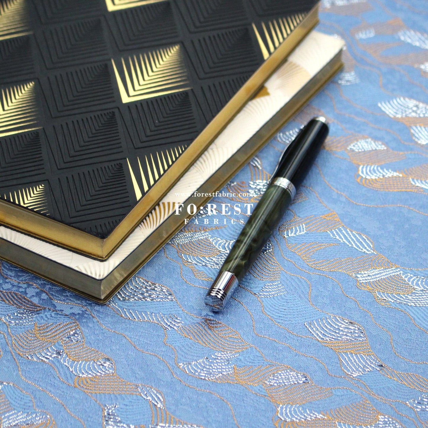 Gold Brocade - Cloud Wave flower fabric Blue - FO:REST Fabric 布恩堂Liberty fabrictana lawnjapanese fabricykk zipper