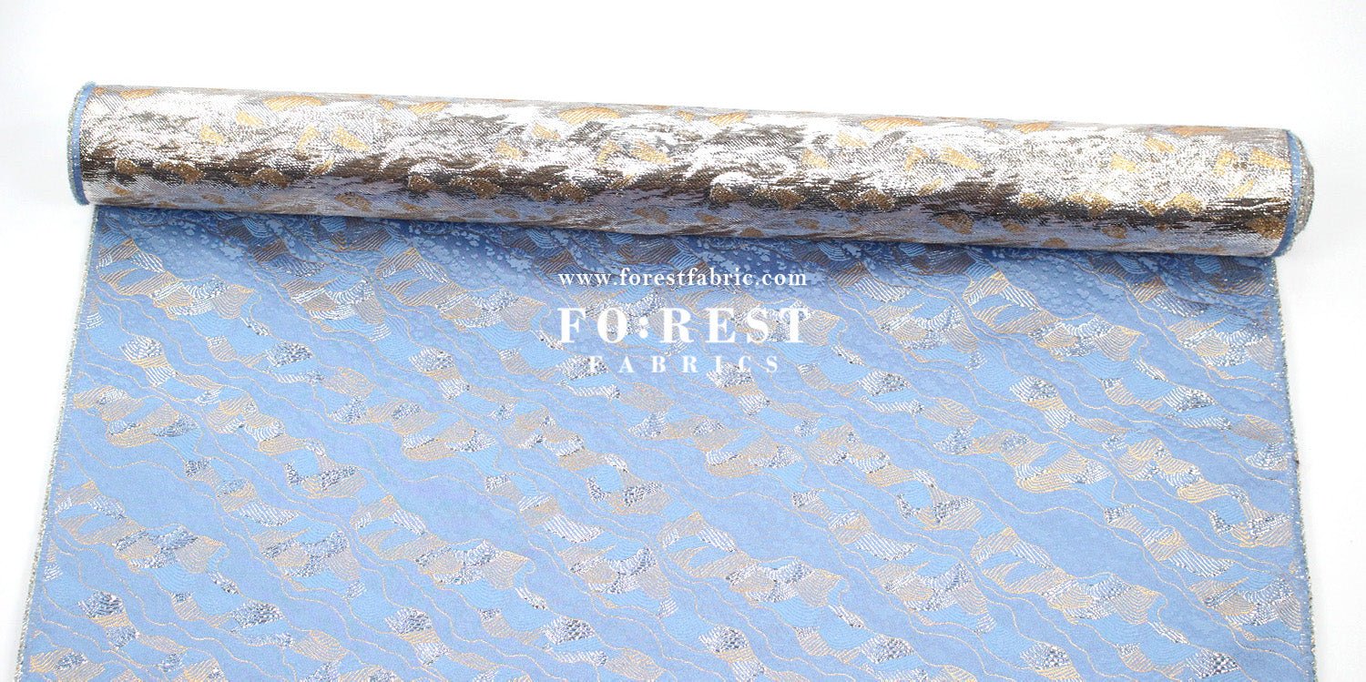 Gold Brocade - Cloud Wave flower fabric Blue - FO:REST Fabric 布恩堂Liberty fabrictana lawnjapanese fabricykk zipper