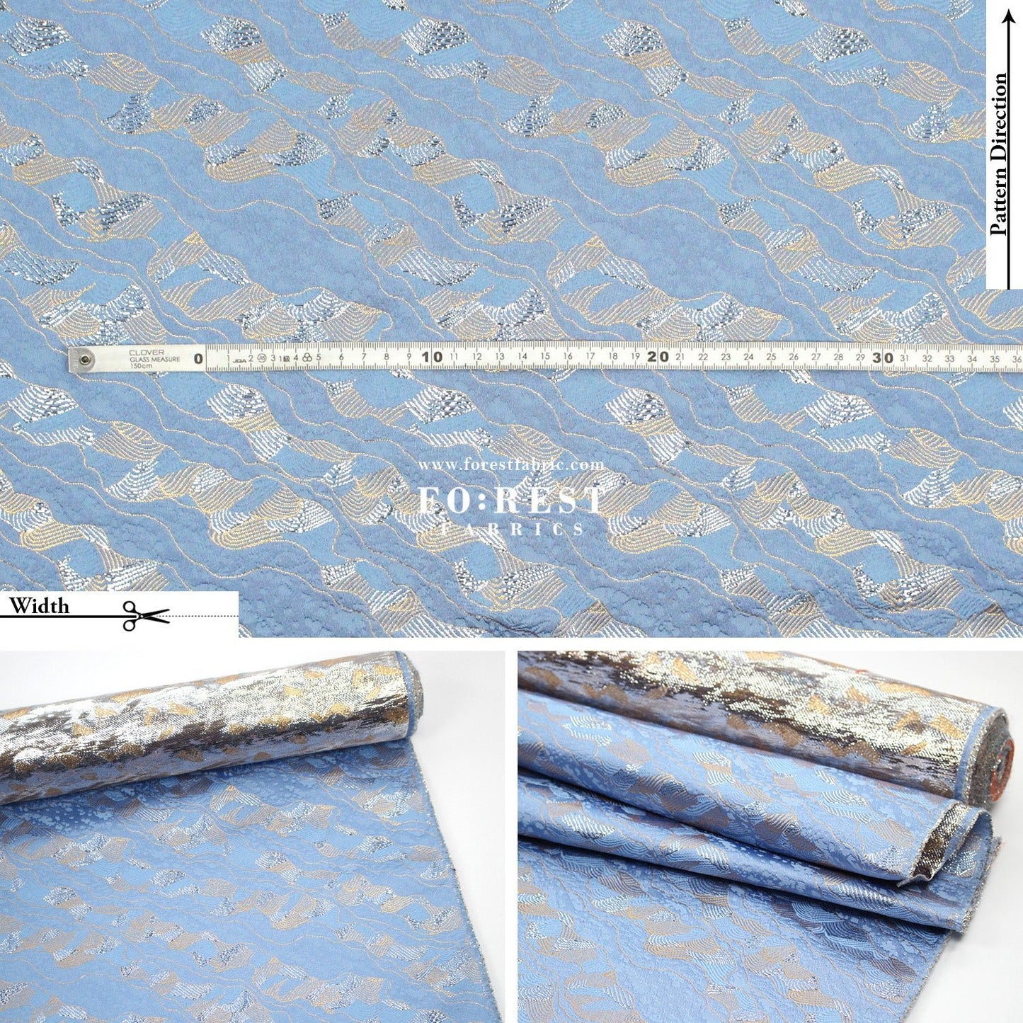 Gold Brocade - Cloud Wave flower fabric Blue - FO:REST Fabric 布恩堂Liberty fabrictana lawnjapanese fabricykk zipper