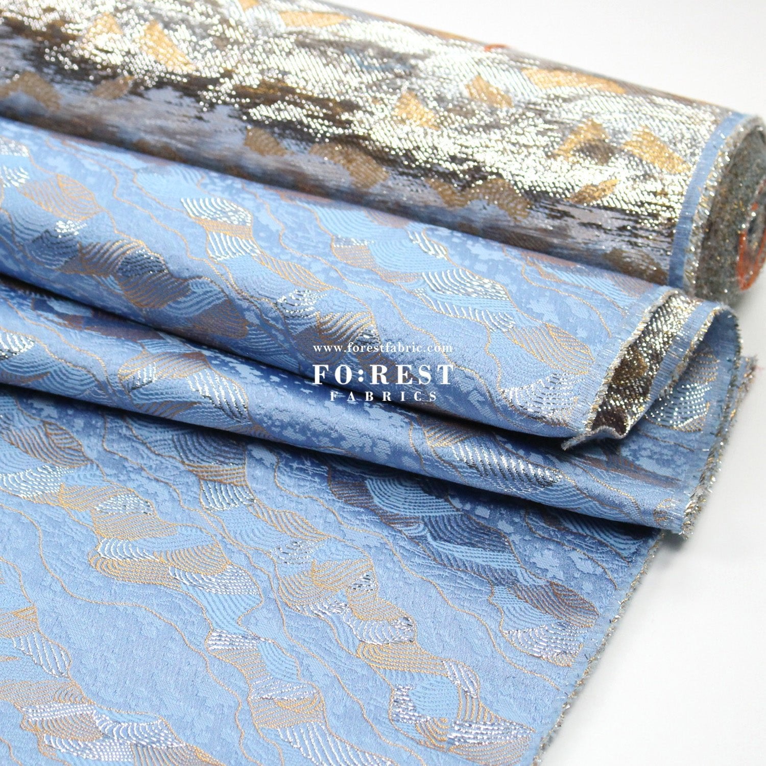 Gold Brocade - Cloud Wave flower fabric Blue - FO:REST Fabric 布恩堂Liberty fabrictana lawnjapanese fabricykk zipper