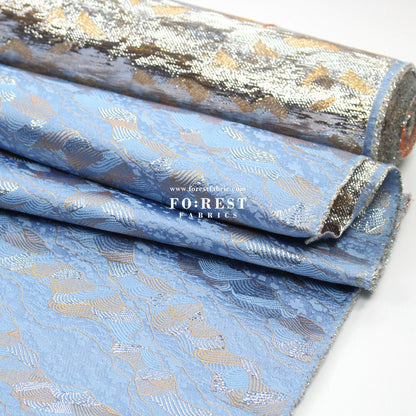 Gold Brocade - Cloud Wave flower fabric Blue - FO:REST Fabric 布恩堂Liberty fabrictana lawnjapanese fabricykk zipper