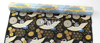 Gold Brocade - Crane fabric Black - FO:REST Fabric 布恩堂Liberty fabrictana lawnjapanese fabricykk zipper