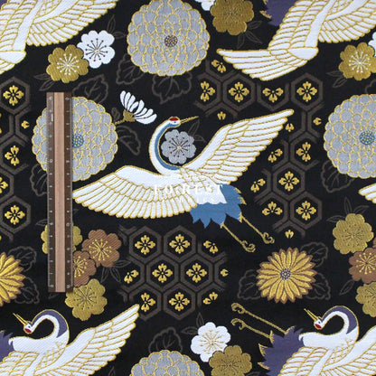 Gold Brocade - Crane fabric Black - FO:REST Fabric 布恩堂Liberty fabrictana lawnjapanese fabricykk zipper