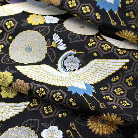 Gold Brocade - Crane fabric Black - FO:REST Fabric 布恩堂Liberty fabrictana lawnjapanese fabricykk zipper