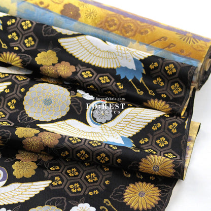 Gold Brocade - Crane fabric Black - FO:REST Fabric 布恩堂Liberty fabrictana lawnjapanese fabricykk zipper