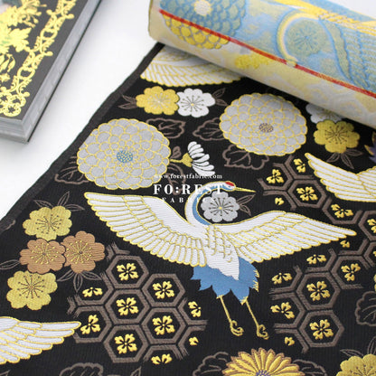 Gold Brocade - Crane fabric Black - FO:REST Fabric 布恩堂Liberty fabrictana lawnjapanese fabricykk zipper