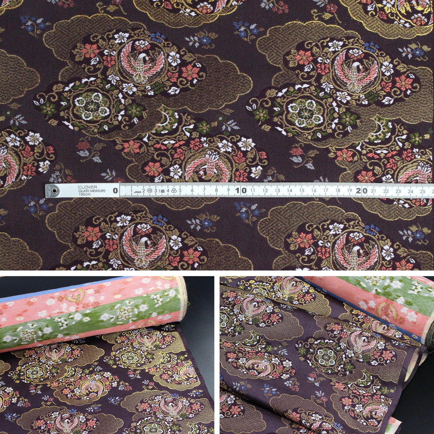 Gold Brocade - 仙鶴 Crane fabric PURPLE - FO:REST Fabric 布恩堂Liberty fabrictana lawnjapanese fabricykk zipper