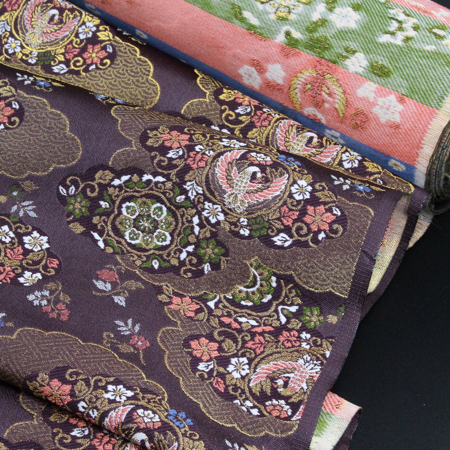 Gold Brocade - 仙鶴 Crane fabric PURPLE - FO:REST Fabric 布恩堂Liberty fabrictana lawnjapanese fabricykk zipper