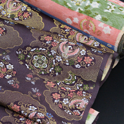 Gold Brocade - 仙鶴 Crane fabric PURPLE - FO:REST Fabric 布恩堂Liberty fabrictana lawnjapanese fabricykk zipper