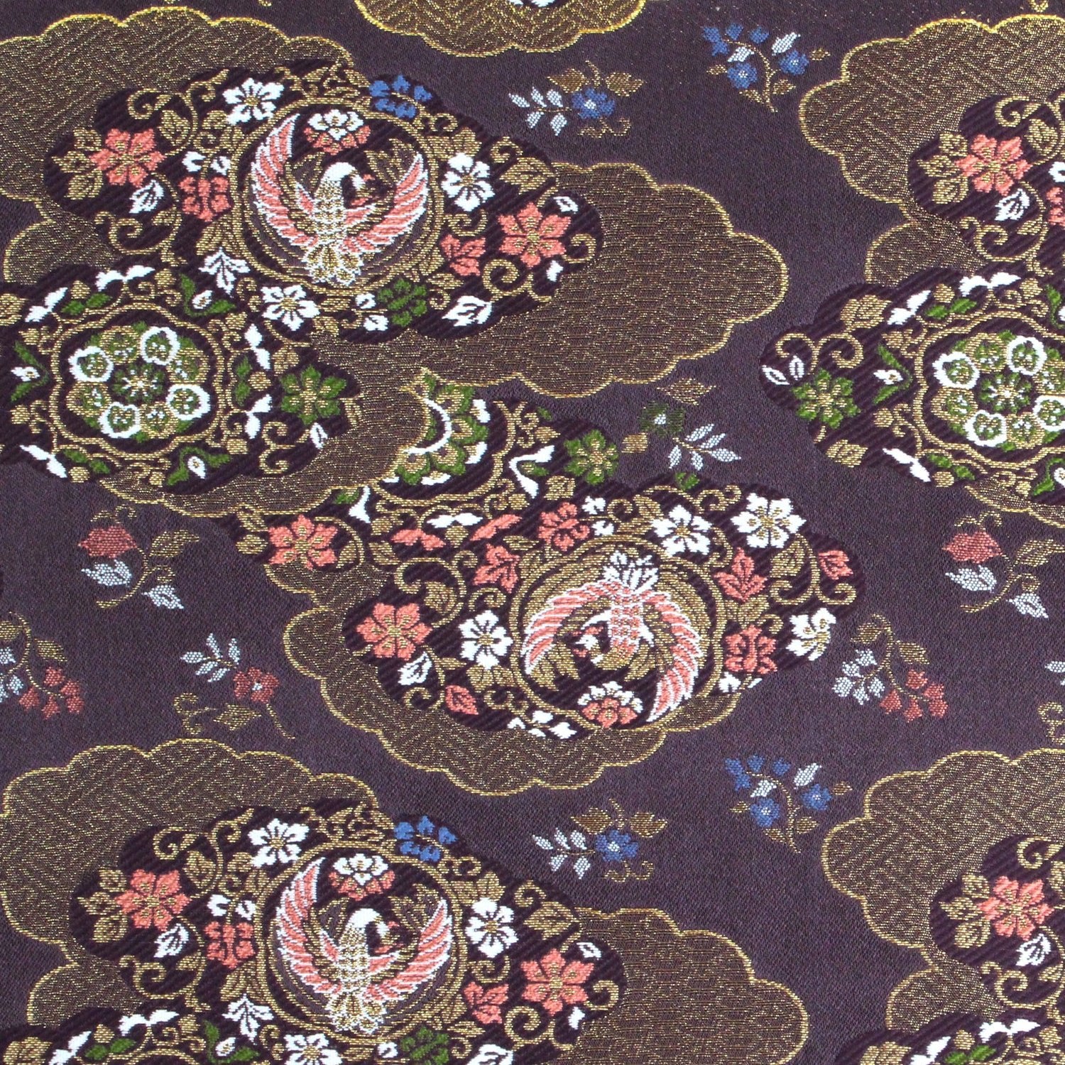Gold Brocade - 仙鶴 Crane fabric PURPLE - FO:REST Fabric 布恩堂Liberty fabrictana lawnjapanese fabricykk zipper
