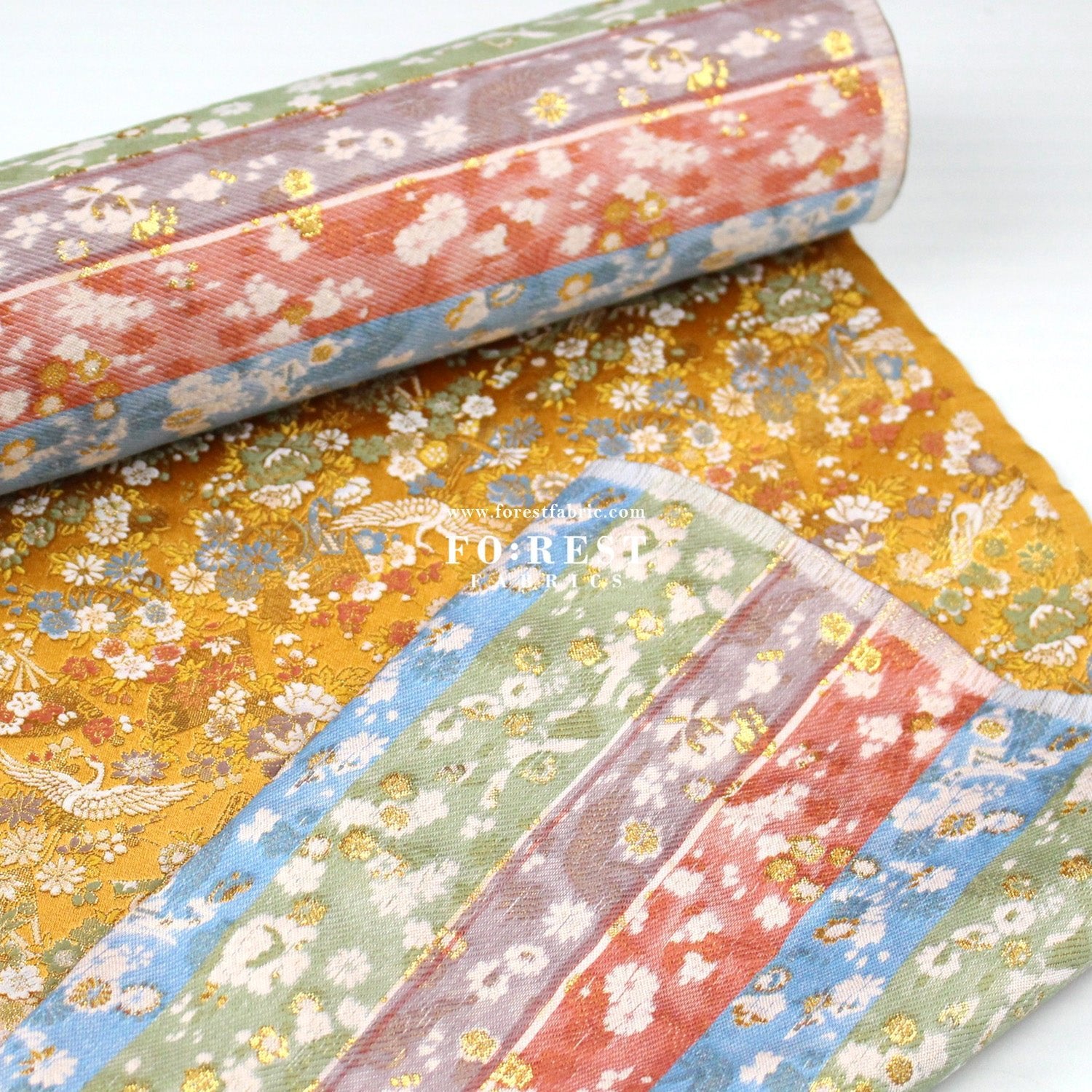 Gold Brocade - Crane Fan Flower fabric Gold - FO:REST Fabric 布恩堂Liberty fabrictana lawnjapanese fabricykk zipper
