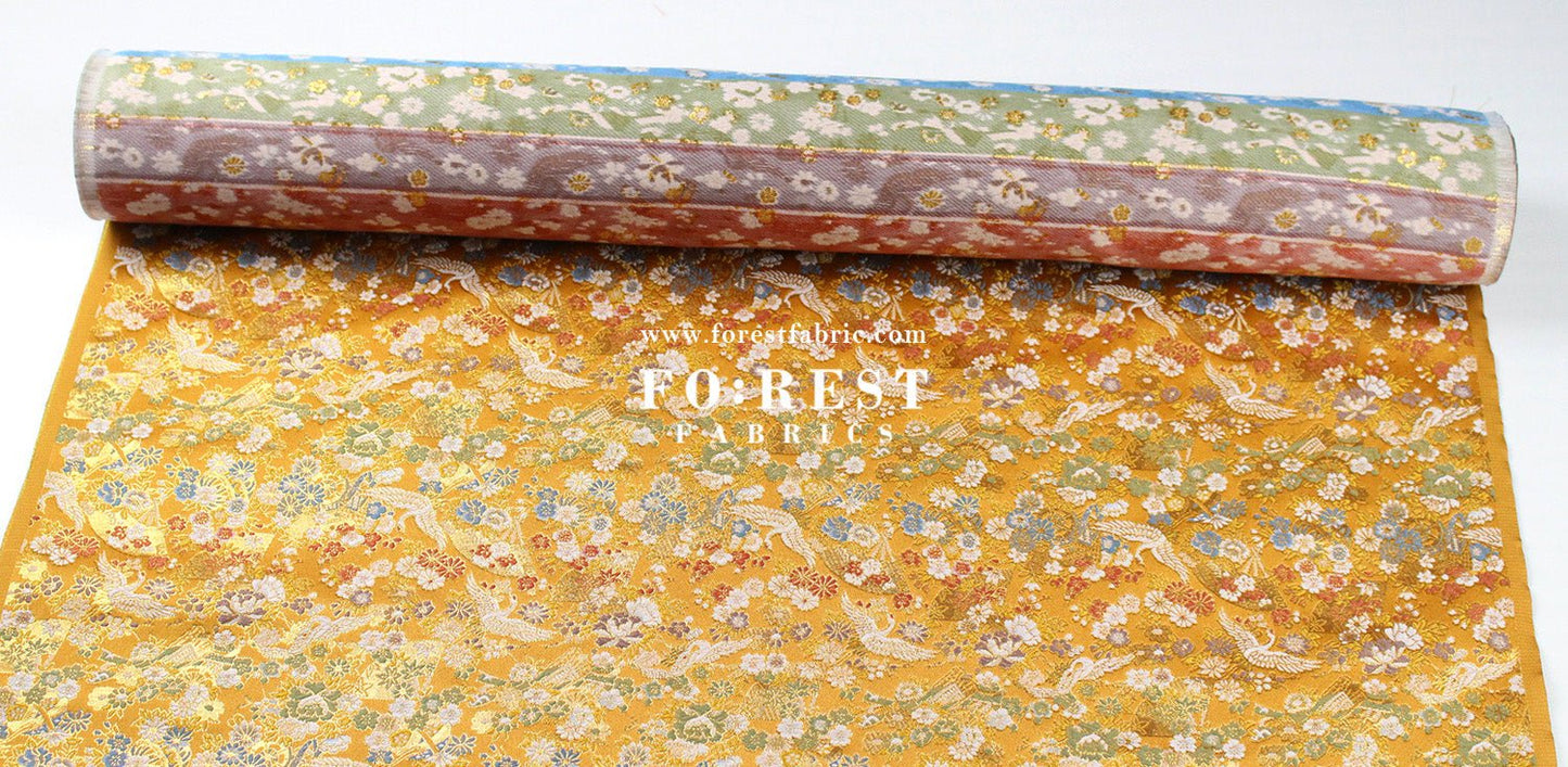 Gold Brocade - Crane Fan Flower fabric Gold - FO:REST Fabric 布恩堂Liberty fabrictana lawnjapanese fabricykk zipper