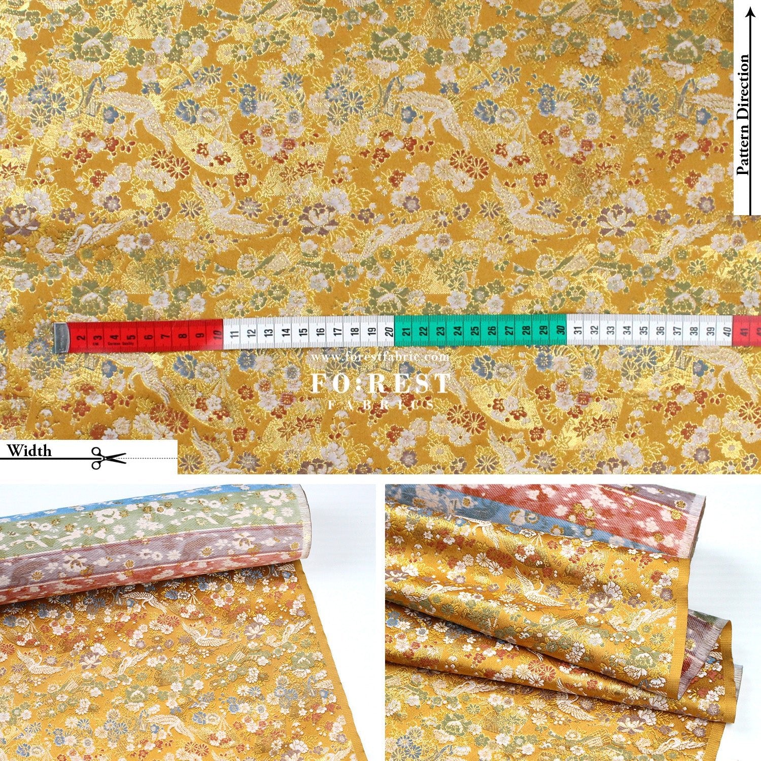 Gold Brocade - Crane Fan Flower fabric Gold - FO:REST Fabric 布恩堂Liberty fabrictana lawnjapanese fabricykk zipper