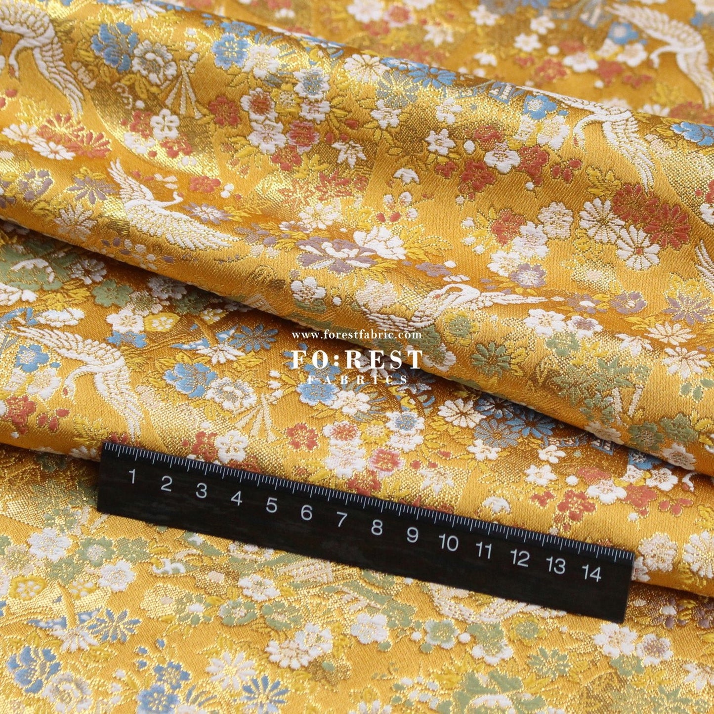 Gold Brocade - Crane Fan Flower fabric Gold - FO:REST Fabric 布恩堂Liberty fabrictana lawnjapanese fabricykk zipper