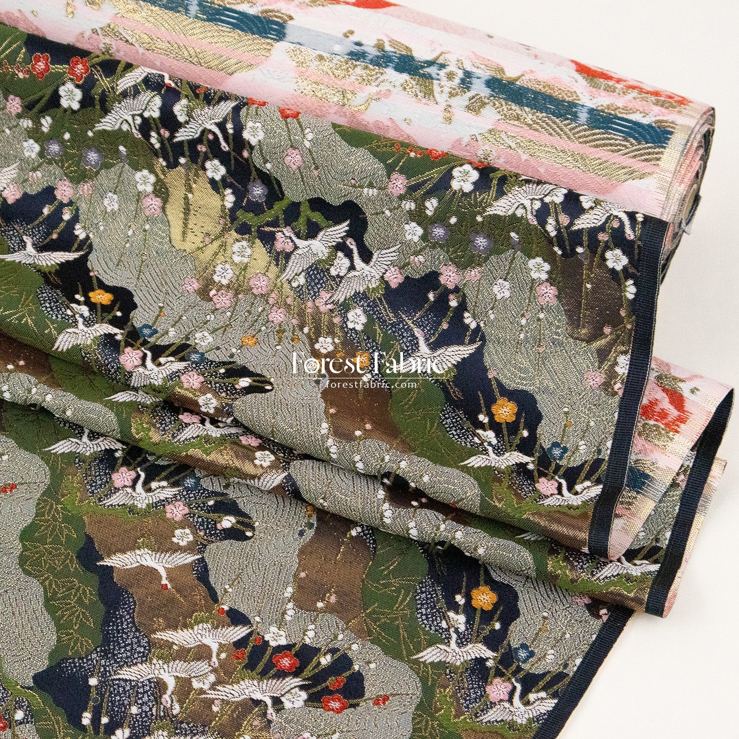 Gold Brocade - Crane Flower Cloud fabric navy - FO:REST Fabric 布恩堂Liberty fabrictana lawnjapanese fabricykk zipper