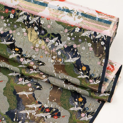 Gold Brocade - Crane Flower Cloud fabric navy - FO:REST Fabric 布恩堂Liberty fabrictana lawnjapanese fabricykk zipper