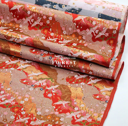 Gold Brocade - Crane Flower Cloud fabric Red - FO:REST Fabric 布恩堂Liberty fabrictana lawnjapanese fabricykk zipper