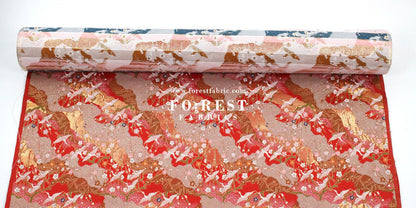 Gold Brocade - Crane Flower Cloud fabric Red - FO:REST Fabric 布恩堂Liberty fabrictana lawnjapanese fabricykk zipper