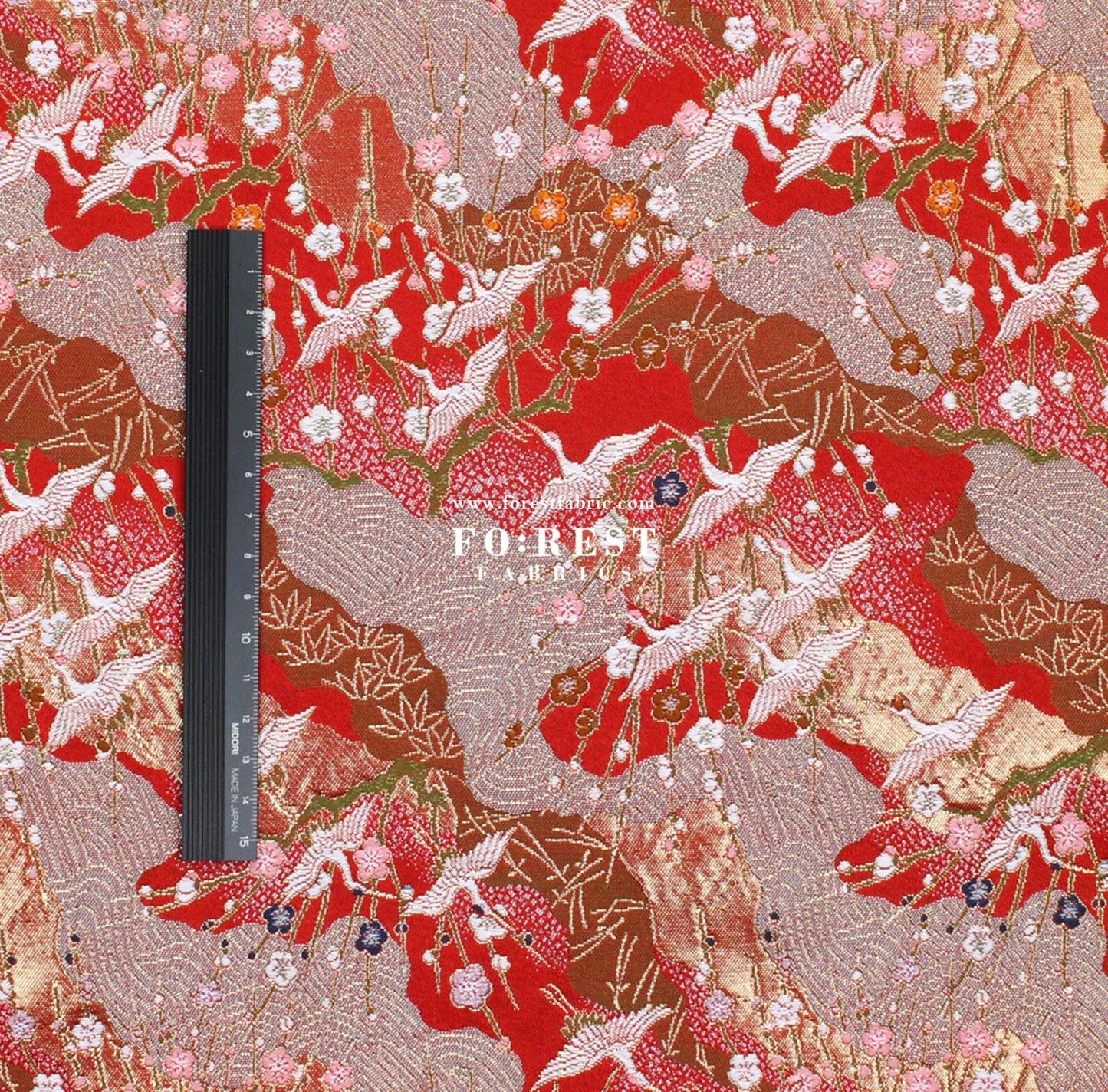 Gold Brocade - Crane Flower Cloud fabric Red - FO:REST Fabric 布恩堂Liberty fabrictana lawnjapanese fabricykk zipper
