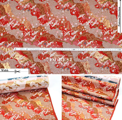 Gold Brocade - Crane Flower Cloud fabric Red - FO:REST Fabric 布恩堂Liberty fabrictana lawnjapanese fabricykk zipper