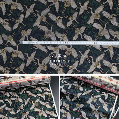 Gold Brocade - Crane Pine Fabric Navy Polyester
