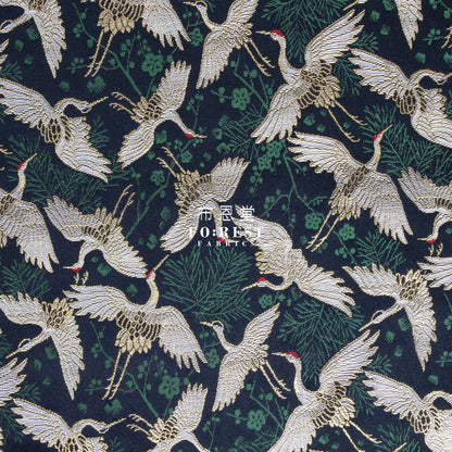 Gold Brocade - Crane Pine Fabric Navy Polyester